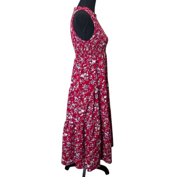 Red Floral Smocked Sleeveless Midi Dress Women’s Small - Picture 4 of 8